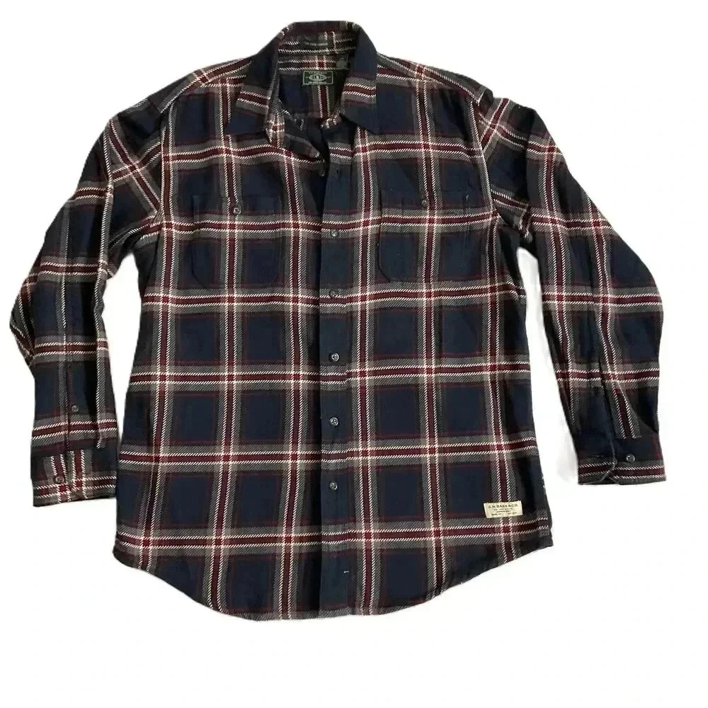 G.H. Bass & Co Blue and Red Long Sleeve Plaid Flannel Shirt Mens Size Large